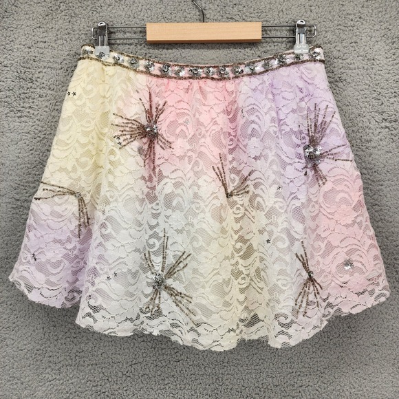 LoveShackFancy Kezia Skirt Multi Tie Dye Lace Beaded Festival Size 8 NWT $325 - Picture 2 of 10